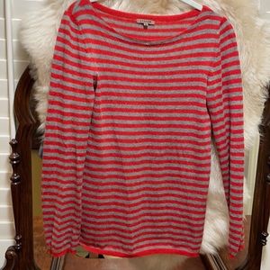 Jigsaw Red and Gray Striped Lightweight Sweater